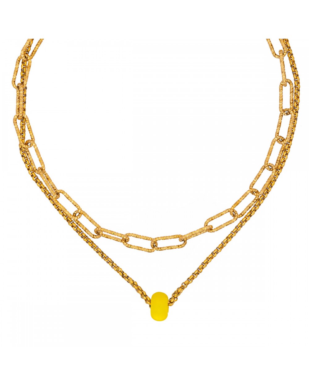 Διπλό κολιέ Excite Fashion Jewellery με κίτρινη χάντρα και διαμανταρισμένη αλυσίδα με οβάλ κρίκους από επιχρυσωμένο ανοξείδωτο ατσάλι. K-1719-01-16-79 Κοσμήματα Διπλό κολιέ Excite Fashion Jewellery με κίτρινη χάντρα και διαμανταρισμένη αλυσίδα με οβάλ κρίκους από επιχρυσωμένο ανοξείδωτο ατσάλι. K-1719-01-16-79 Κοσμήματα