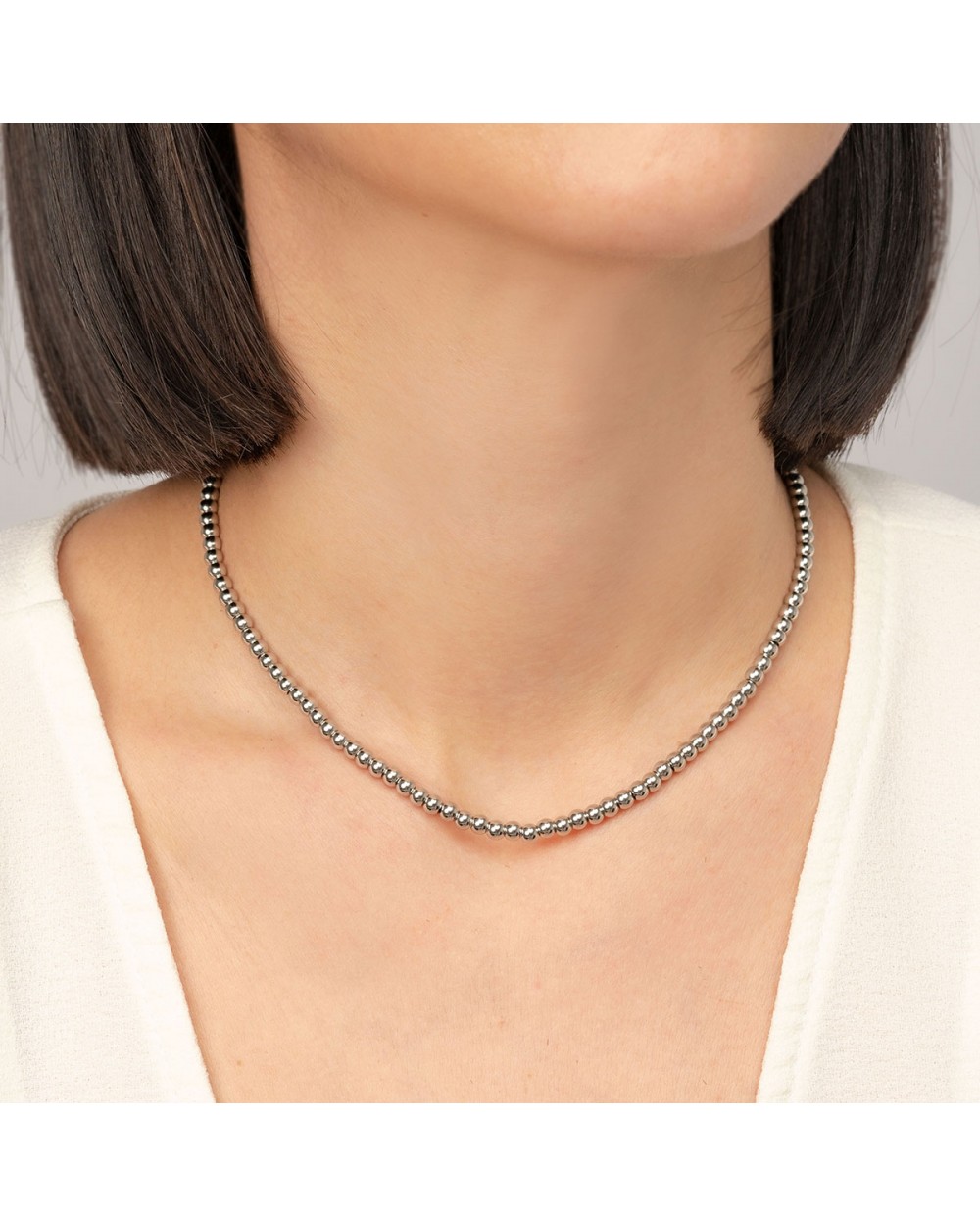 Kολιέ από ατσάλι με ασημί μπίλιες της Excite Fashion Jewellery. K-1841-03 Κοσμήματα