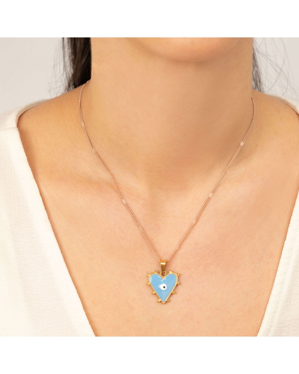 Χρυσό Ατσάλινο Κολιέ  καρδιά με ματάκι – Excite Fashion Jewellery K-1854-14 Κοσμήματα