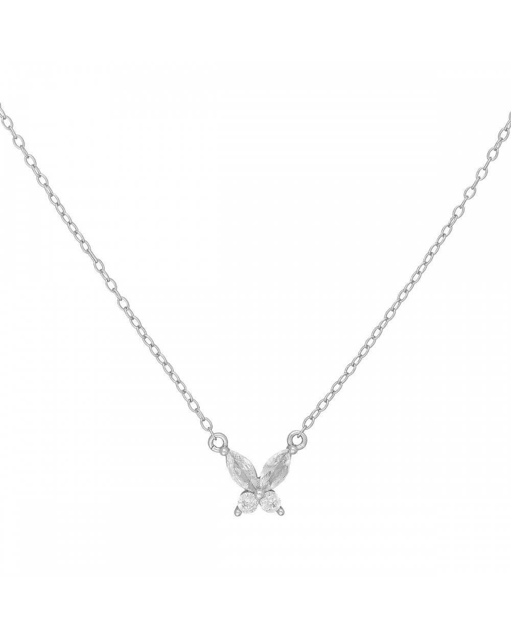 Κολιέ πεταλούδα με λευκά ζιργκόν από την Excite Fashion Jewellery, επιπλατιωνμένο ασήμι 925. K-3-S-11 Κοσμήματα Κολιέ πεταλούδα με λευκά ζιργκόν από την Excite Fashion Jewellery, επιπλατιωνμένο ασήμι 925. K-3-S-11 Κοσμήματα