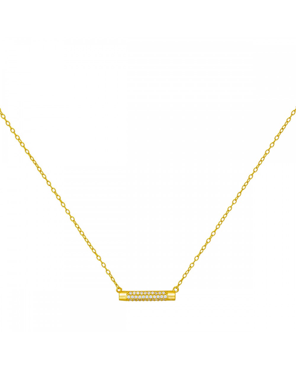 Κολιέ μπάρα με λευκά ζιργκόν από την Excite Fashion Jewellery, κίτρινο επιχρυσωμένο ασήμι 925. K-5-G-105 Κοσμήματα Κολιέ μπάρα με λευκά ζιργκόν από την Excite Fashion Jewellery, κίτρινο επιχρυσωμένο ασήμι 925. K-5-G-105 Κοσμήματα