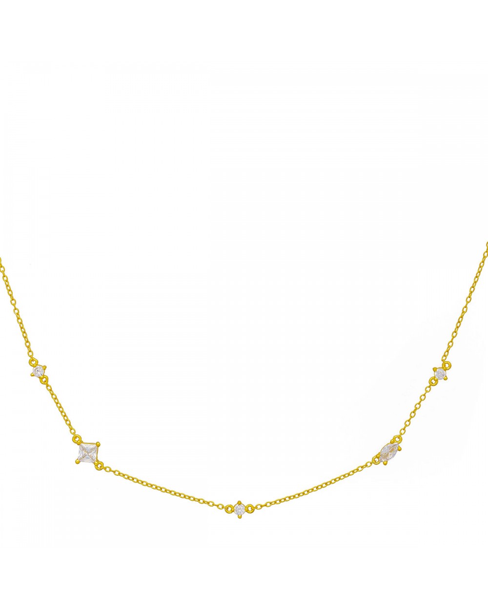 Κομψό κολιέ  Excite fashion Jewellery, με τετράγωνα και στρογγυλά λευκά ζιργκόν από επιχρυσμένο ασήμι 925. K-6-1-G-14 Κοσμήματα