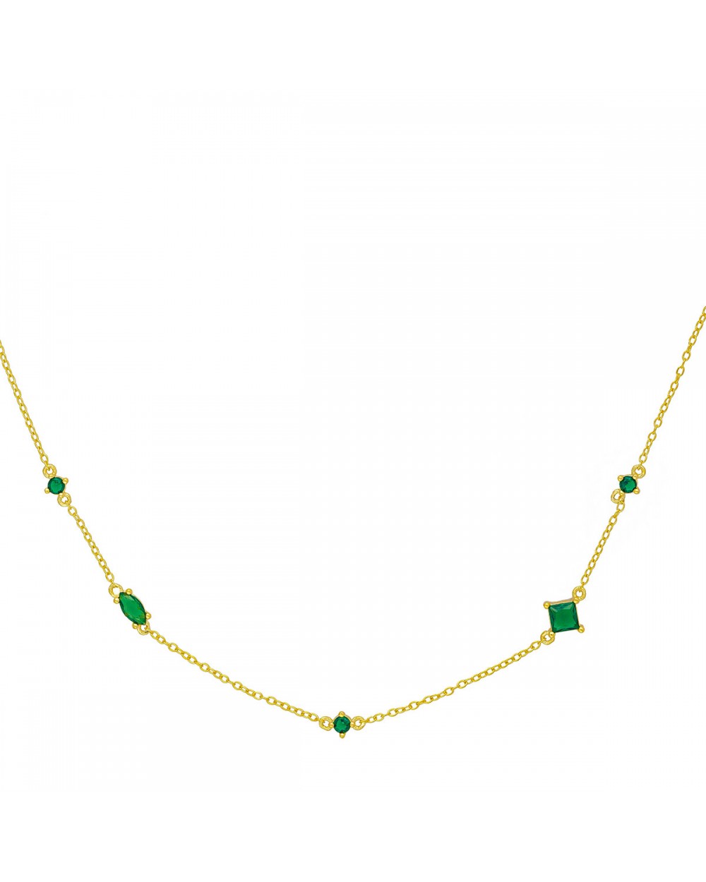 Κομψό κολιέ Excite fashion Jewellery, με τετράγωνα και στρογγυλά πράσινα ζιργκόν από επιχρυσωμένο ασήμι 925. K-6-3-G-14 Κοσμήματα Κομψό κολιέ Excite fashion Jewellery, με τετράγωνα και στρογγυλά πράσινα ζιργκόν από επιχρυσωμένο ασήμι 925. K-6-3-G-14 Κοσμήματα