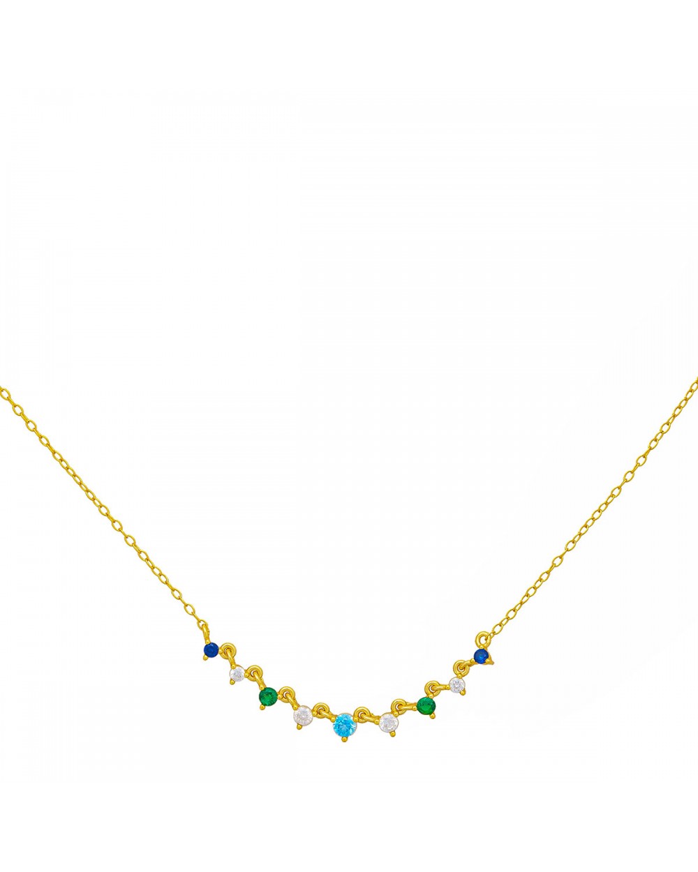 Κομψό κολιέ  Excite fashion Jewellery, με  γαλαζοπράσινα και λευκά ζιργκόν από επιχρυσωμένο ασήμι 925. K-7-1-G-125 Κοσμήματα