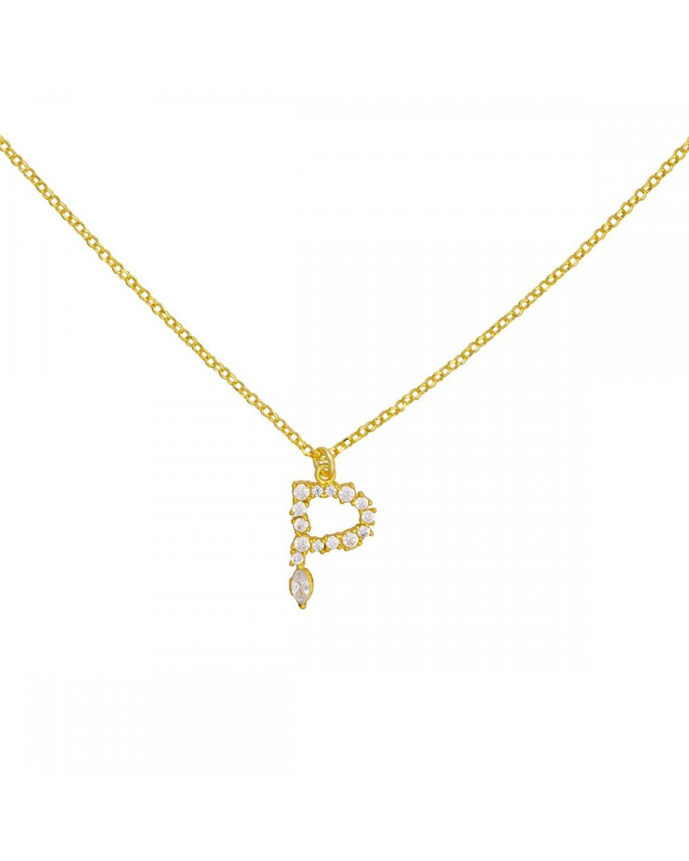 Κολιέ μονόγραμμα Ρ Excite fashion Jewellery με λευκά ζιργκόν επιχρυσωμένο ασήμι 925. K-MON-R-G-95 Κοσμήματα Κολιέ μονόγραμμα Ρ Excite fashion Jewellery με λευκά ζιργκόν επιχρυσωμένο ασήμι 925. K-MON-R-G-95 Κοσμήματα
