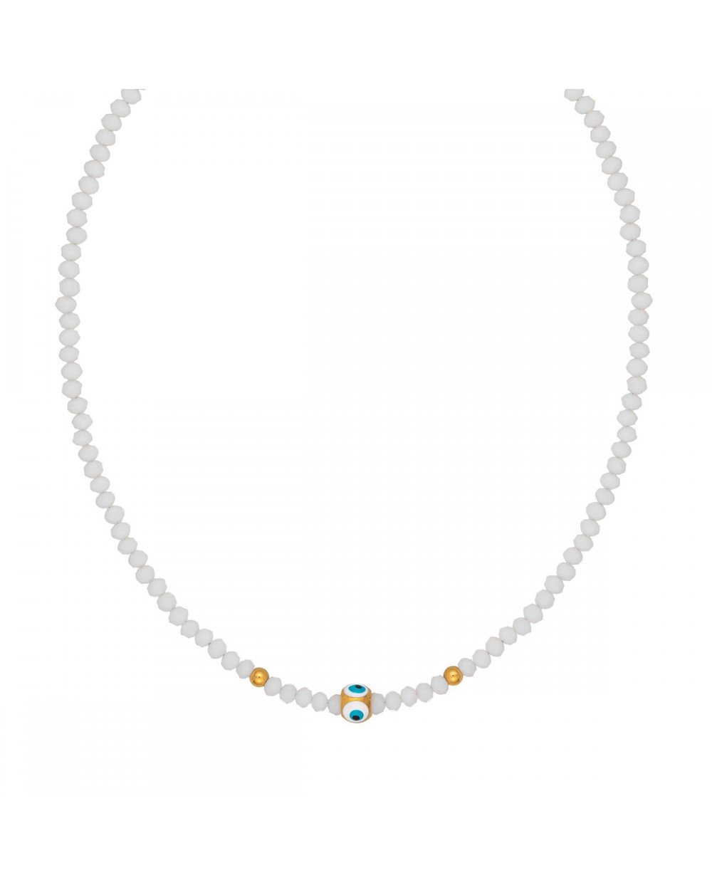 Χειροποίητο κολιέ ματάκι ζάρι από την Excite Fashion Jewellery με σμάλτο, λευκές και χρυσές χάντρες. K-1403-04-01-89 Κοσμήματα Χειροποίητο κολιέ ματάκι ζάρι από την Excite Fashion Jewellery με σμάλτο, λευκές και χρυσές χάντρες. K-1403-04-01-89 Κοσμήματα