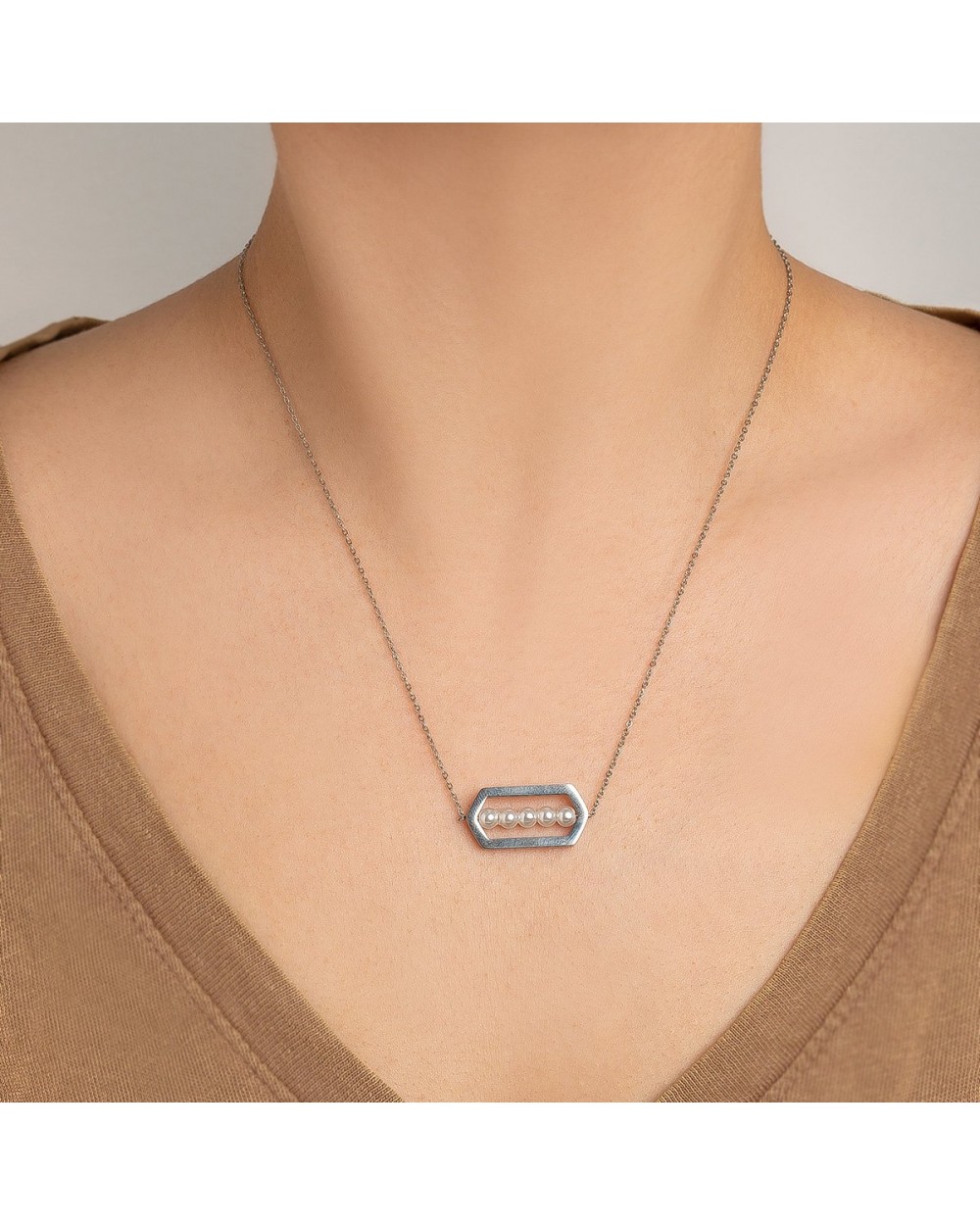 Short necklace with small pearls made of stainless steel. Available in Silver, gold, rose gold colors. N-89-060S Κοσμήματα Short necklace with small pearls made of stainless steel. Available in Silver, gold, rose gold colors. N-89-060S Κοσμήματα