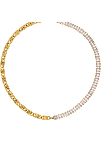 Κολιέ half & half της Excite Fashion Jewellery, αλυσίδα μαίανδρος,  ορθογώνια λευκά ζιργκόν από επιχρυσωμένο ανοξείδωτο ατσάλι. N-YH232A-G-135 Κολιέ half & half της Excite Fashion Jewellery, αλυσίδα μαίανδρος,  ορθογώνια λευκά ζιργκόν από επιχρυσωμένο ανοξείδωτο ατσάλι. N-YH232A-G-135