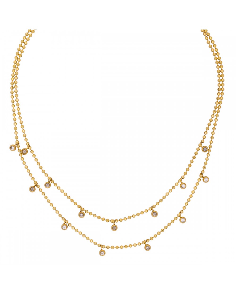 Κολιέ διπλή αλυσίδα dots Excite Fashion Jewellery με κρεμαστά λευκά ζιργκόν από επιχρυσωμένο ανοξείδωτο ατσάλι. N-YH365A-G-95 Κοσμήματα Κολιέ διπλή αλυσίδα dots Excite Fashion Jewellery με κρεμαστά λευκά ζιργκόν από επιχρυσωμένο ανοξείδωτο ατσάλι. N-YH365A-G-95 Κοσμήματα