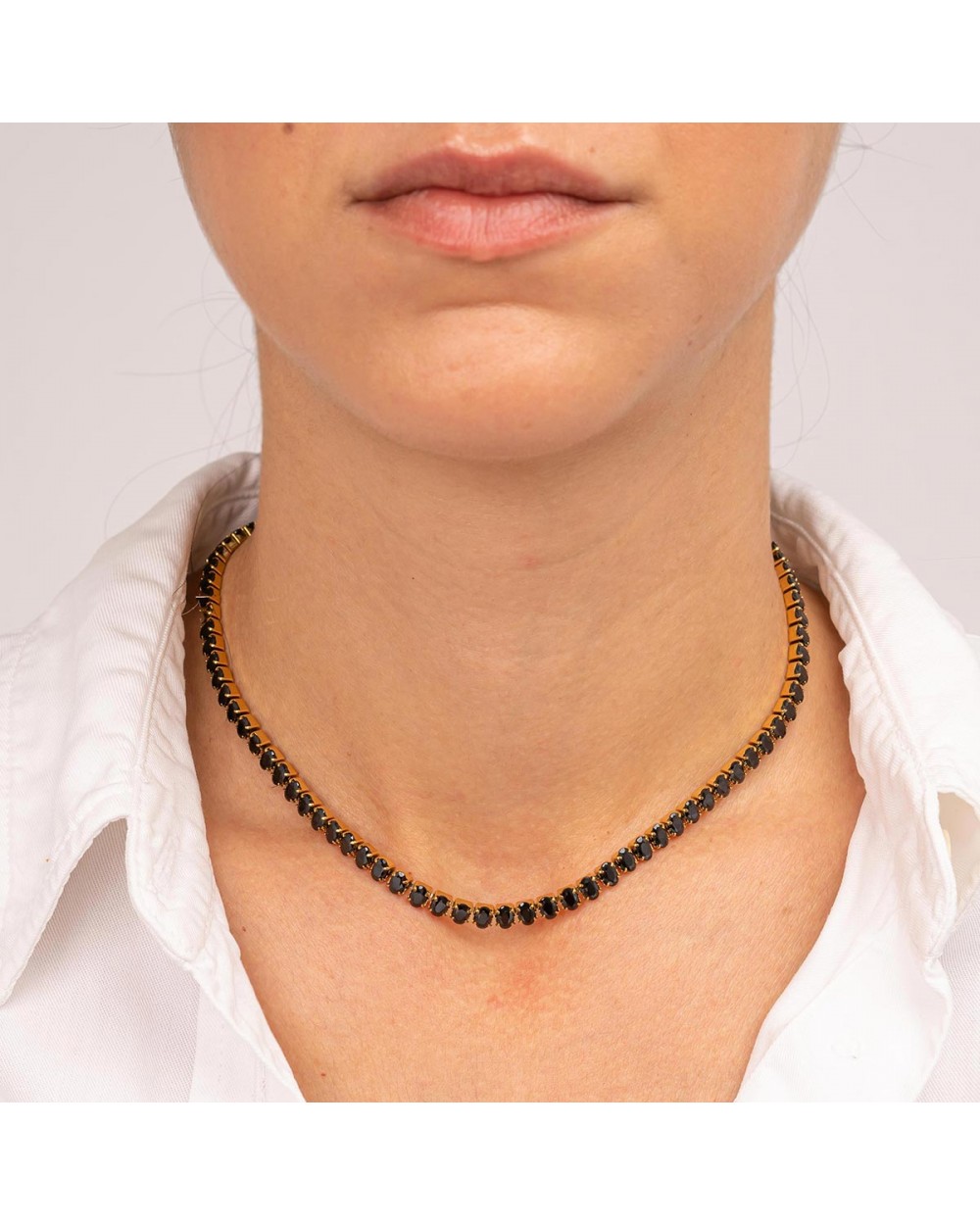 Κολιέ choker ριβιέρα Excite Fashion Jewellery με οβάλ μαύρα ζιργκόν από ανοξείδωτο επιχρυσωμένο ατσάλι Κοσμήματα Κολιέ choker ριβιέρα Excite Fashion Jewellery με οβάλ μαύρα ζιργκόν από ανοξείδωτο επιχρυσωμένο ατσάλι Κοσμήματα