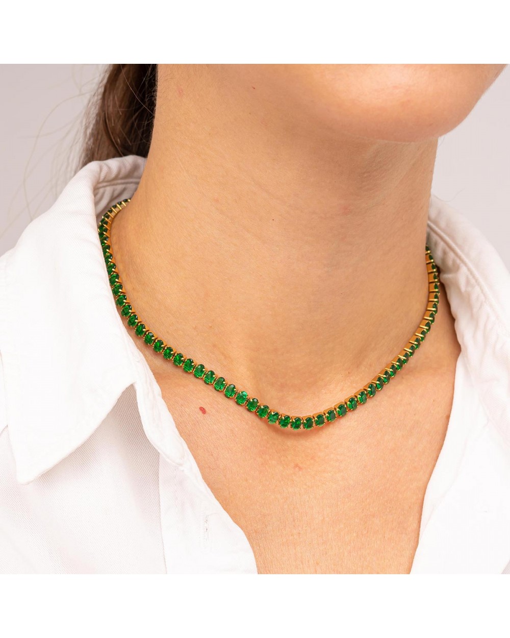Κολιέ choker ριβιέρα Excite Fashion Jewellery με οβάλ πράσινα ζιργκόν από ανοξείδωτο επιχρυσωμένο ατσάλι Κοσμήματα Κολιέ choker ριβιέρα Excite Fashion Jewellery με οβάλ πράσινα ζιργκόν από ανοξείδωτο επιχρυσωμένο ατσάλι Κοσμήματα
