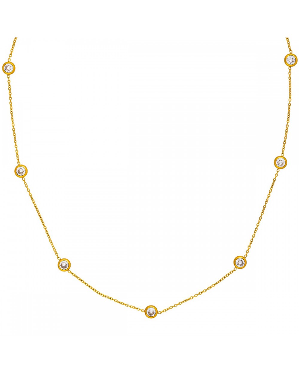 Κολιέ αλυσίδα Excite Fashion Jewellery με λευκά ζιργκόν από ανοξείδωτο επιχρυσωμένο ατσάλι. N-YH986A-G-75 Κοσμήματα Κολιέ αλυσίδα Excite Fashion Jewellery με λευκά ζιργκόν από ανοξείδωτο επιχρυσωμένο ατσάλι. N-YH986A-G-75 Κοσμήματα