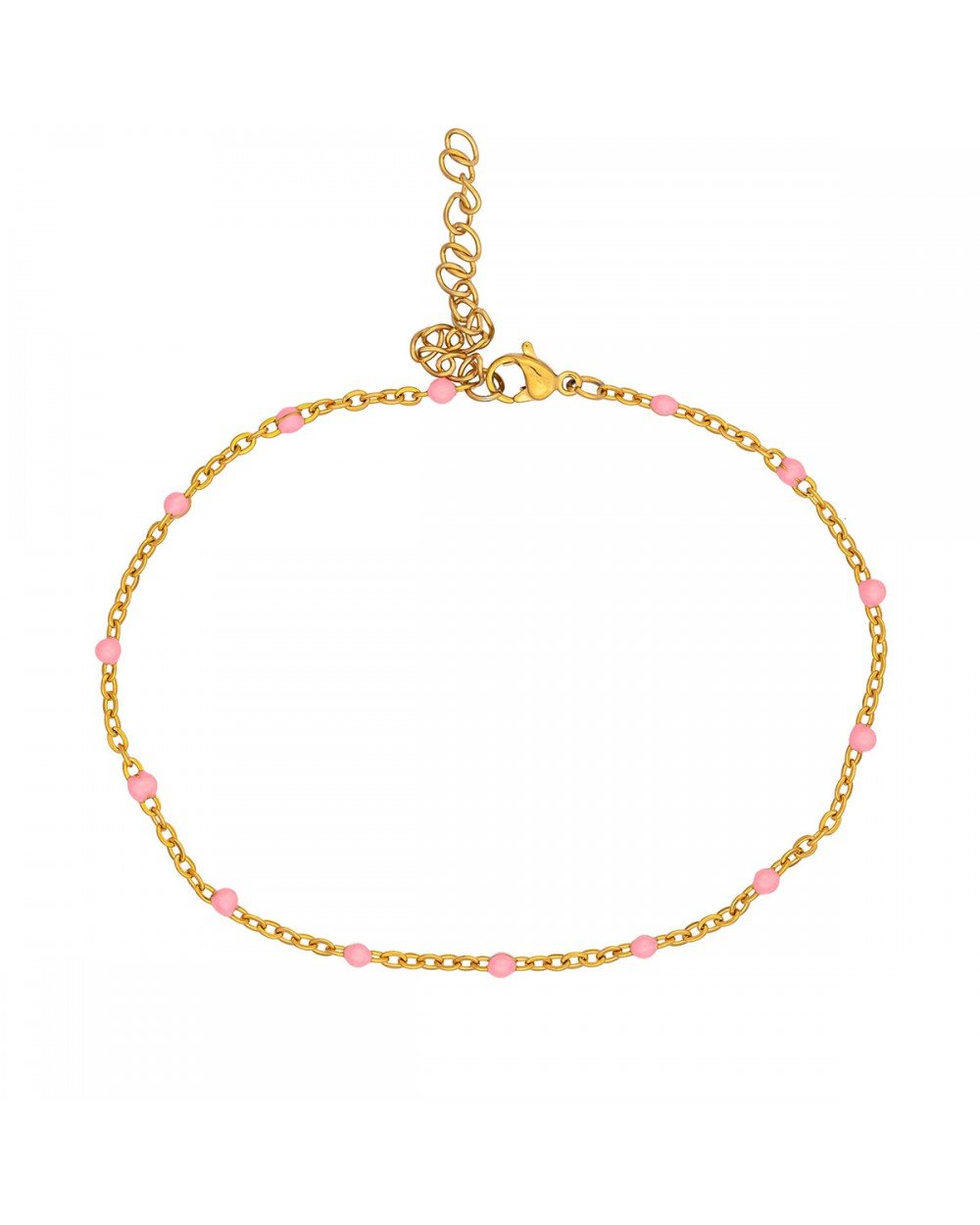Βραχιόλι ποδιού της Excite fashion jewellery, ατσάλινη επίχρυση αλυσίδα, dots με ροζ σμάλτο. PE-1808-01-ROZ-55 Κοσμήματα Βραχιόλι ποδιού της Excite fashion jewellery, ατσάλινη επίχρυση αλυσίδα, dots με ροζ σμάλτο. PE-1808-01-ROZ-55 Κοσμήματα