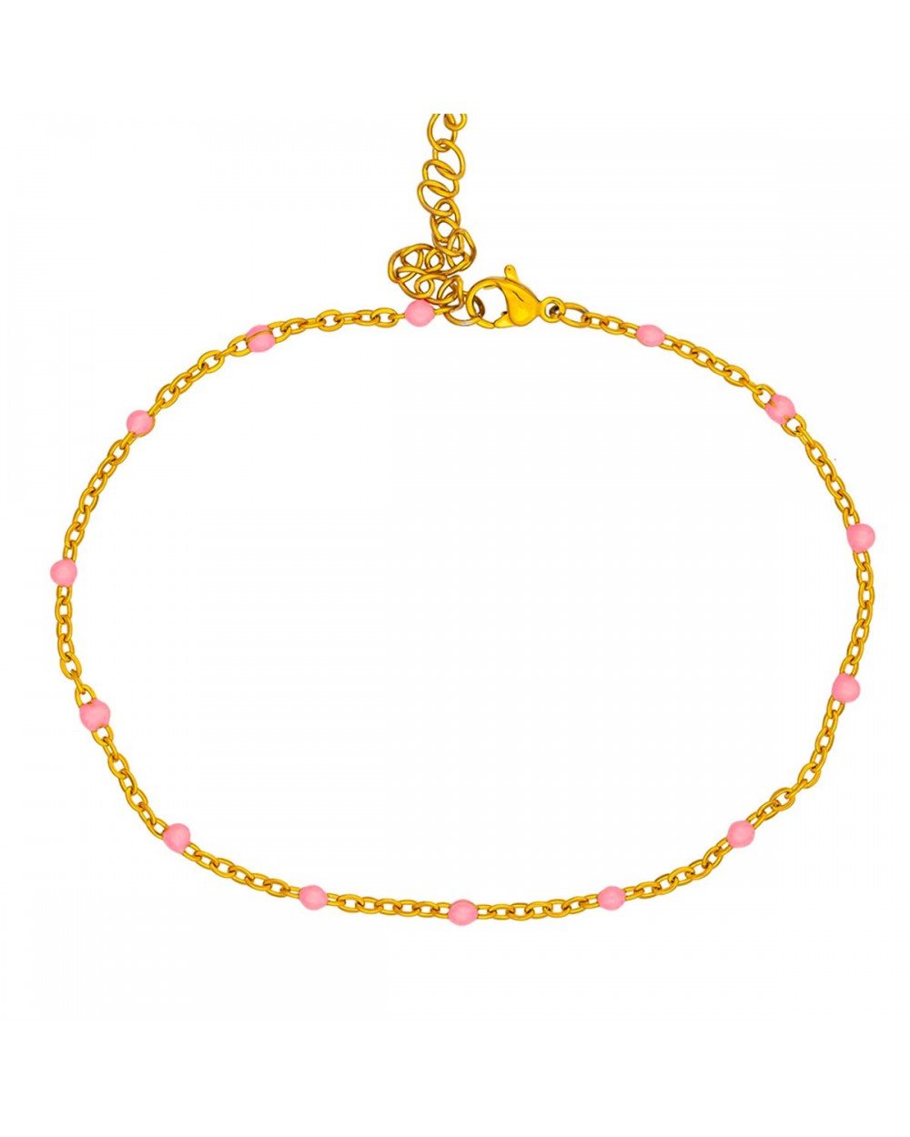 Βραχιόλι ποδιού της Excite fashion jewellery, ατσάλινη επίχρυση αλυσίδα, dots με ροζ σμάλτο. PE-1808-01-ROZ-55 Κοσμήματα Βραχιόλι ποδιού της Excite fashion jewellery, ατσάλινη επίχρυση αλυσίδα, dots με ροζ σμάλτο. PE-1808-01-ROZ-55 Κοσμήματα