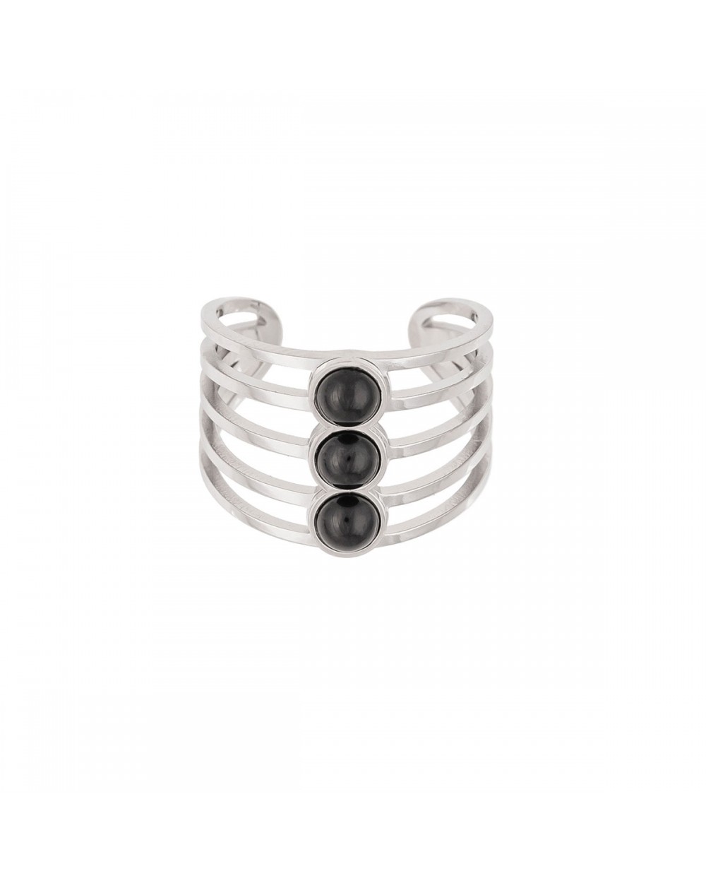 Δαχτυλίδι Excite Fashion Jewellery, φαρδύ, διάτρητο, με σειρά μαύρες πέτρες από ανοξείδωτο ατσάλι. R-69-49S Κοσμήματα Δαχτυλίδι Excite Fashion Jewellery, φαρδύ, διάτρητο, με σειρά μαύρες πέτρες από ανοξείδωτο ατσάλι. R-69-49S Κοσμήματα