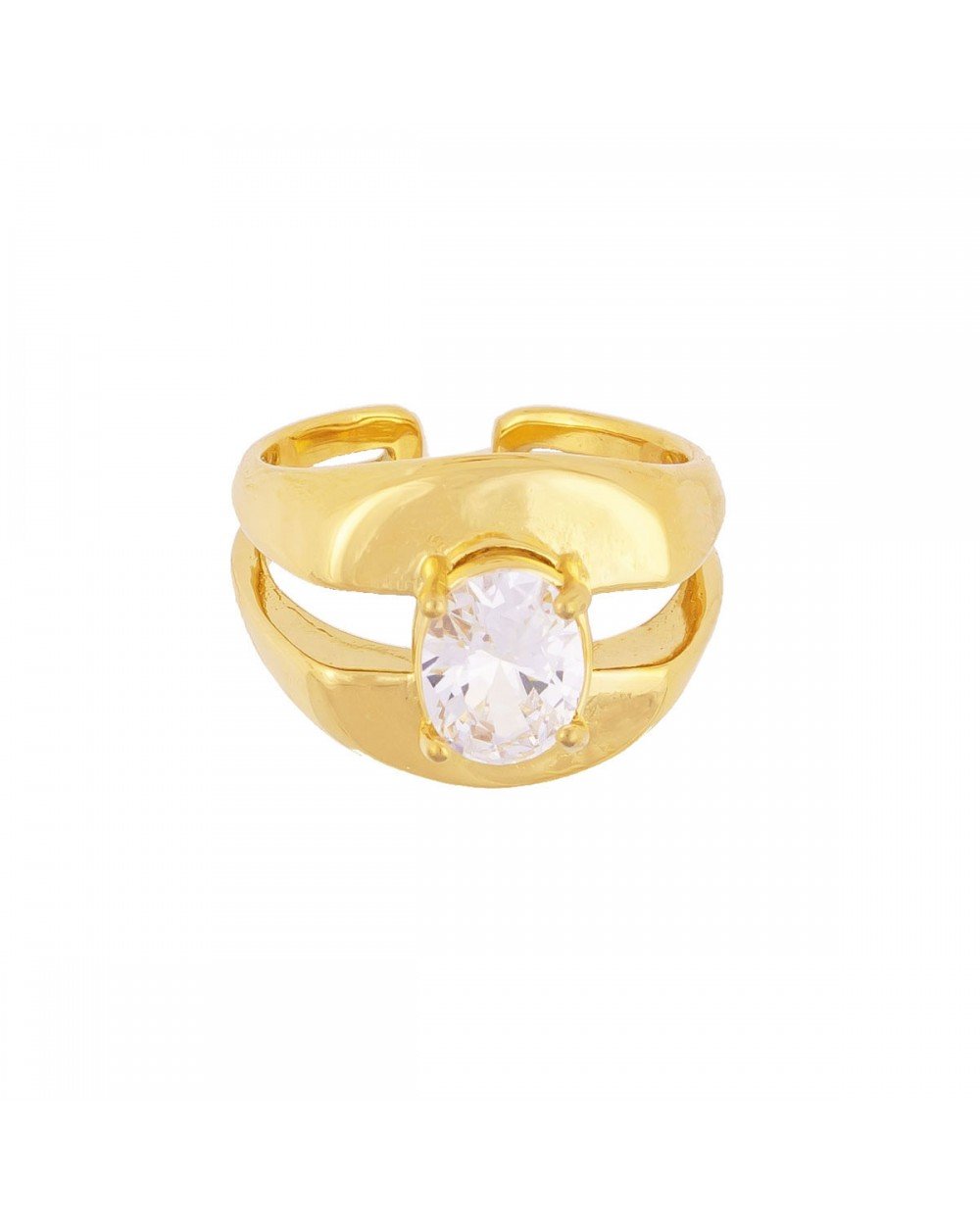 Εντυπωσιακό ανοιχτό δαχτυλίδι από την Excite Fashion Jewellery στολισμένο με λευκό ζιργκόν από ανοξείδωτο επιχρυσωμένο ατσάλι. R-YH1313-G-75 Κοσμήματα Εντυπωσιακό ανοιχτό δαχτυλίδι από την Excite Fashion Jewellery στολισμένο με λευκό ζιργκόν από ανοξείδωτο επιχρυσωμένο ατσάλι. R-YH1313-G-75 Κοσμήματα