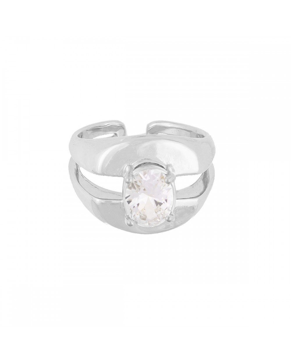 Εντυπωσιακό ανοιχτό  δαχτυλίδι από την Excite Fashion Jewellery στολισμένο με λευκό ζιργκόν  από ανοξείδωτο επιπλατινωμενο  ατσάλι.   R-YH1313-S-75 Κοσμήματα