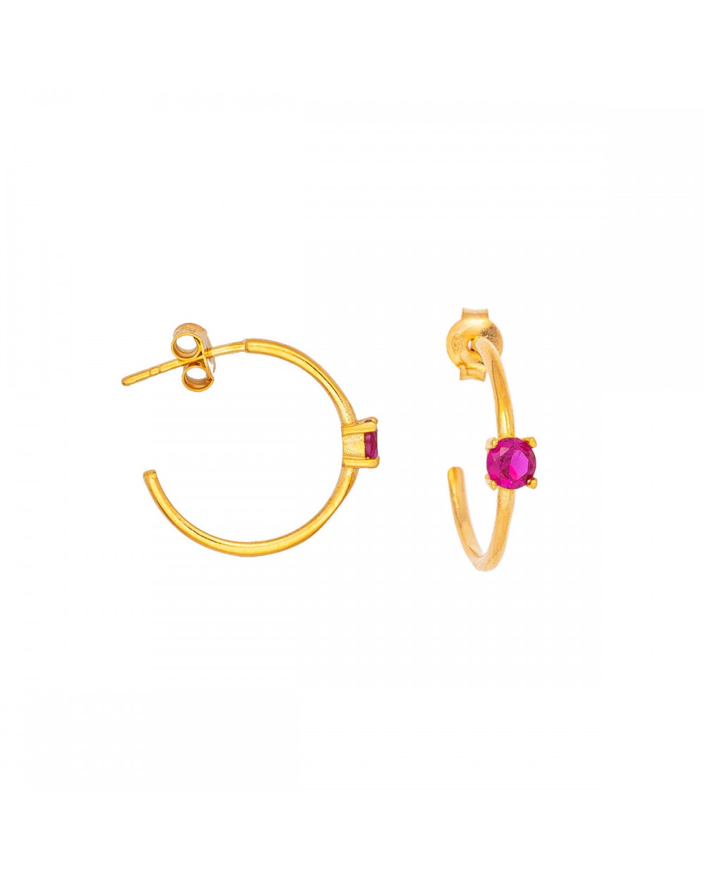 Κρικάκια Excite fashion jewellery απο επιπλατινωμένο ασήμι 925 με κόκκινο ζιργκόν. S-106-KOK-G-83 Κοσμήματα