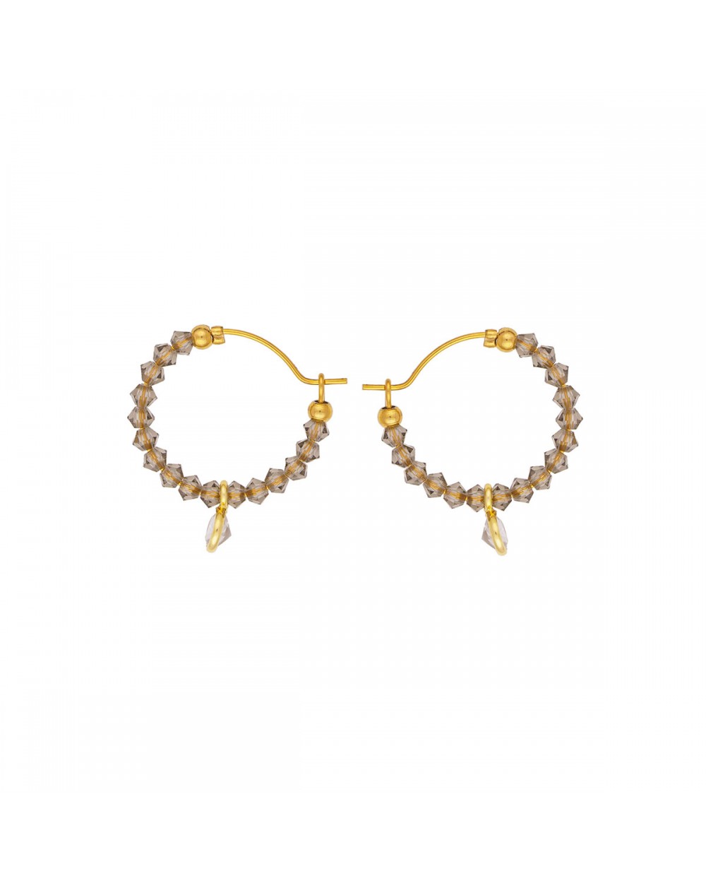 Κρίκοι Excite Fashion Jewellery,  από ανοξείδωτο επιχρυσωμένο ατσάλι με μπεζ κρυσταλλάκια και  κρεμαστό  λευκό κρύσταλλο σε ασημένια βάση.  S-1714-01-02-77 Κοσμήματα