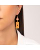 Χειροποίητα κρεμαστά σκουλαρίκια από την Excite Fashion Jewellery στολισμένα με φούξια κρύσταλλο και μοτίφ  με πορτοκαλί σμάλτο. S-1727-01-23-89 Κοσμήματα