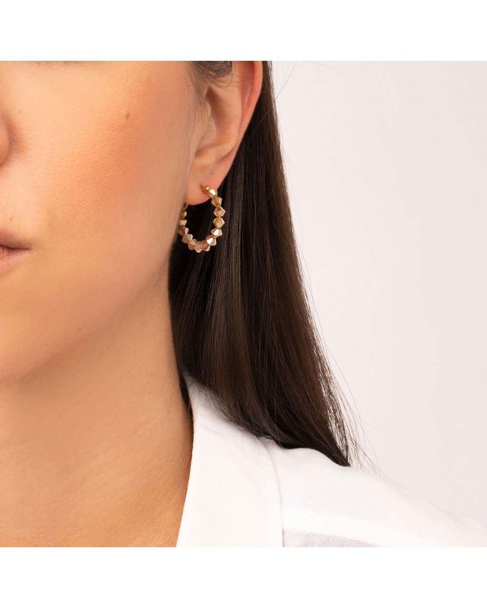 Κρίκοι Excite Fashion Jewellery, από ανοξείδωτο επιχρυσωμένο ατσάλι με  κρυσταλλάκια σε nude απόχρωση. S-1730-01-05-55 Κοσμήματα