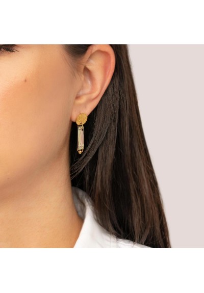 Κομψά κρεμαστά σκουλαρίκια της Excite Fashion Jewellery, επίχρυσο στρογγυλό στοιχείο, ροζ κρεμαστό κρυσταλλο, από ανοξείδωτο ατσάλι. S-1765-11 Κομψά κρεμαστά σκουλαρίκια της Excite Fashion Jewellery, επίχρυσο στρογγυλό στοιχείο, ροζ κρεμαστό κρυσταλλο, από ανοξείδωτο ατσάλι. S-1765-11