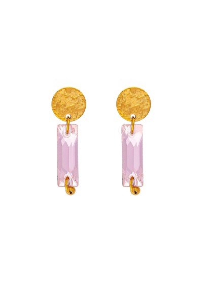 Κομψά κρεμαστά σκουλαρίκια της Excite Fashion Jewellery, επίχρυσο στρογγυλό στοιχείο, ροζ κρεμαστό κρυσταλλο, από ανοξείδωτο ατσάλι. S-1765-11 Κομψά κρεμαστά σκουλαρίκια της Excite Fashion Jewellery, επίχρυσο στρογγυλό στοιχείο, ροζ κρεμαστό κρυσταλλο, από ανοξείδωτο ατσάλι. S-1765-11