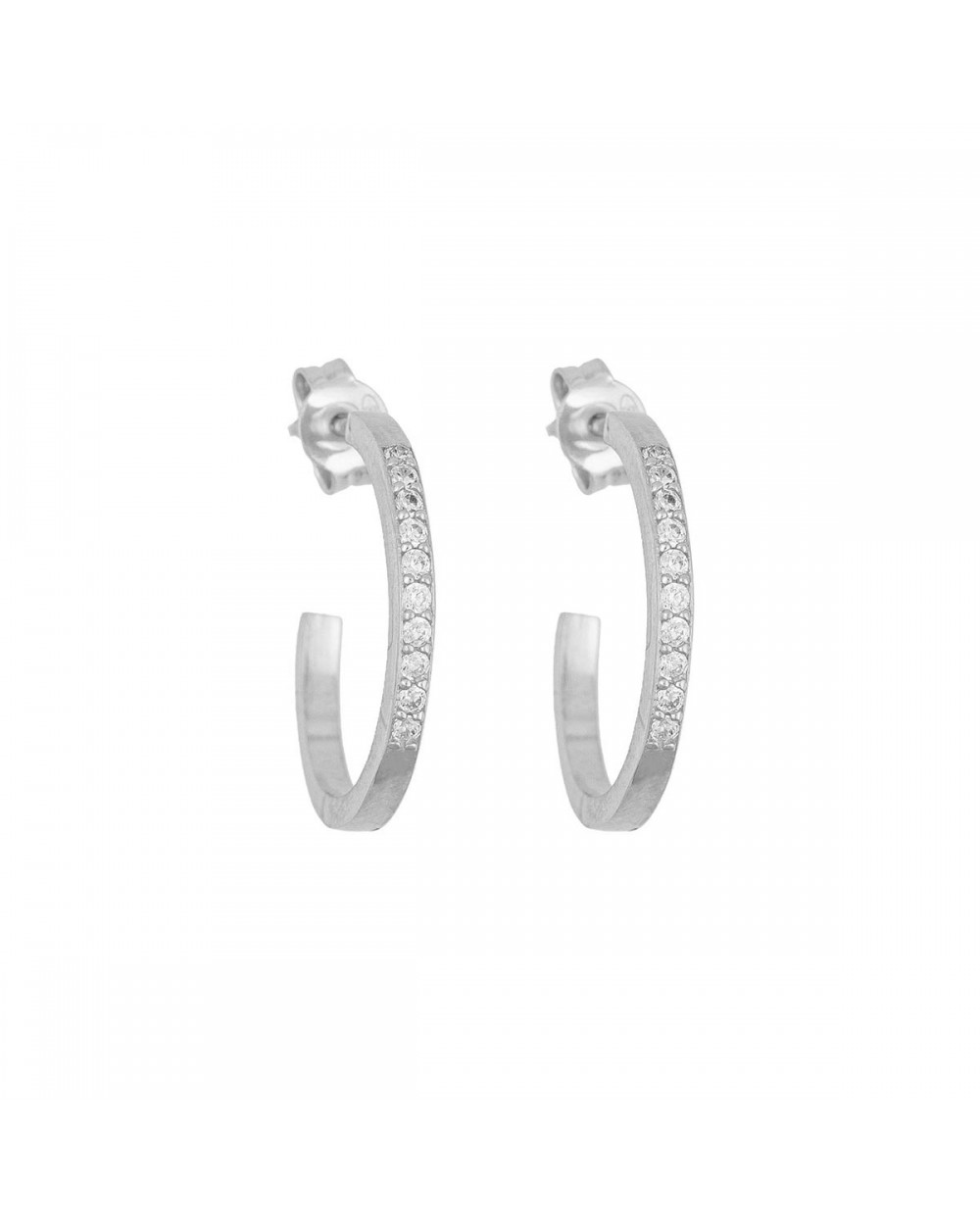 Σκουλαρίκια Excite Fashion Jewellery  επιπλατινωμένο ασήμι 925, κρίκοι με λευκά  ζιργκόν. Κοσμήματα