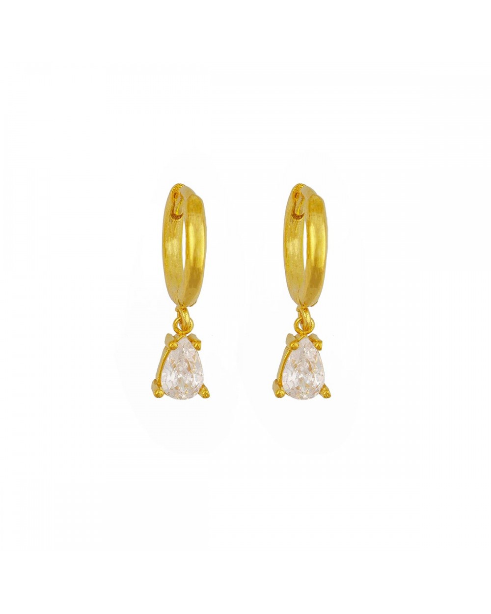 Μικρά κρικάκια Excite Fashion Jewellery απο επιχρυσωμένο ασήμι 925 και κρεμαστό στοιχείο σε σχήμα σταγόνας με λευκά ζιργκόν.S-28-AS-G-85 Κοσμήματα