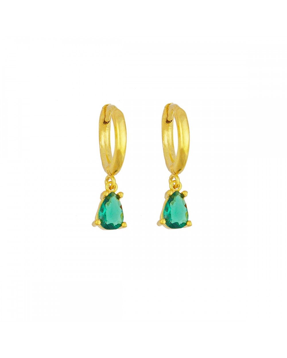 Μικρά κρικάκια Excite Fashion Jewellery απο επιχρυσωμένο ασήμι 925 και κρεμαστό στοιχείο σε σχήμα σταγόνας με πράσινα ζιργκόν.S-28-PRASI-G-85 Κοσμήματα
