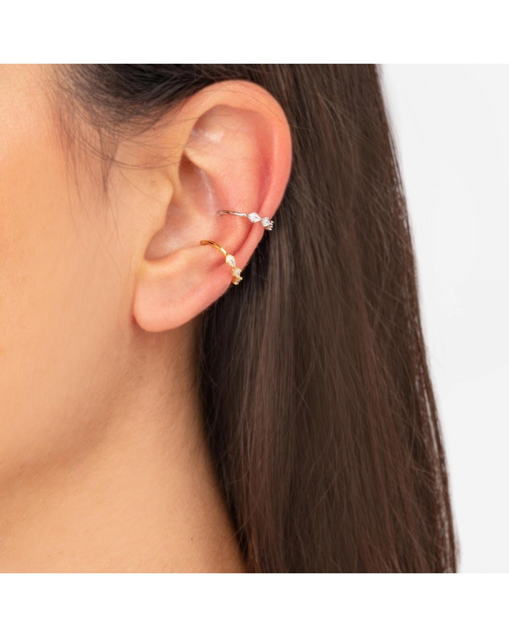 Κρίκος ear cuff ασήμι 925, κίτρινο επιχρύσωμα, με λευκά ζιργκόν, της Excite Fashion Jewellery. S-63-G-69 Κοσμήματα Κρίκος ear cuff ασήμι 925, κίτρινο επιχρύσωμα, με λευκά ζιργκόν, της Excite Fashion Jewellery. S-63-G-69 Κοσμήματα